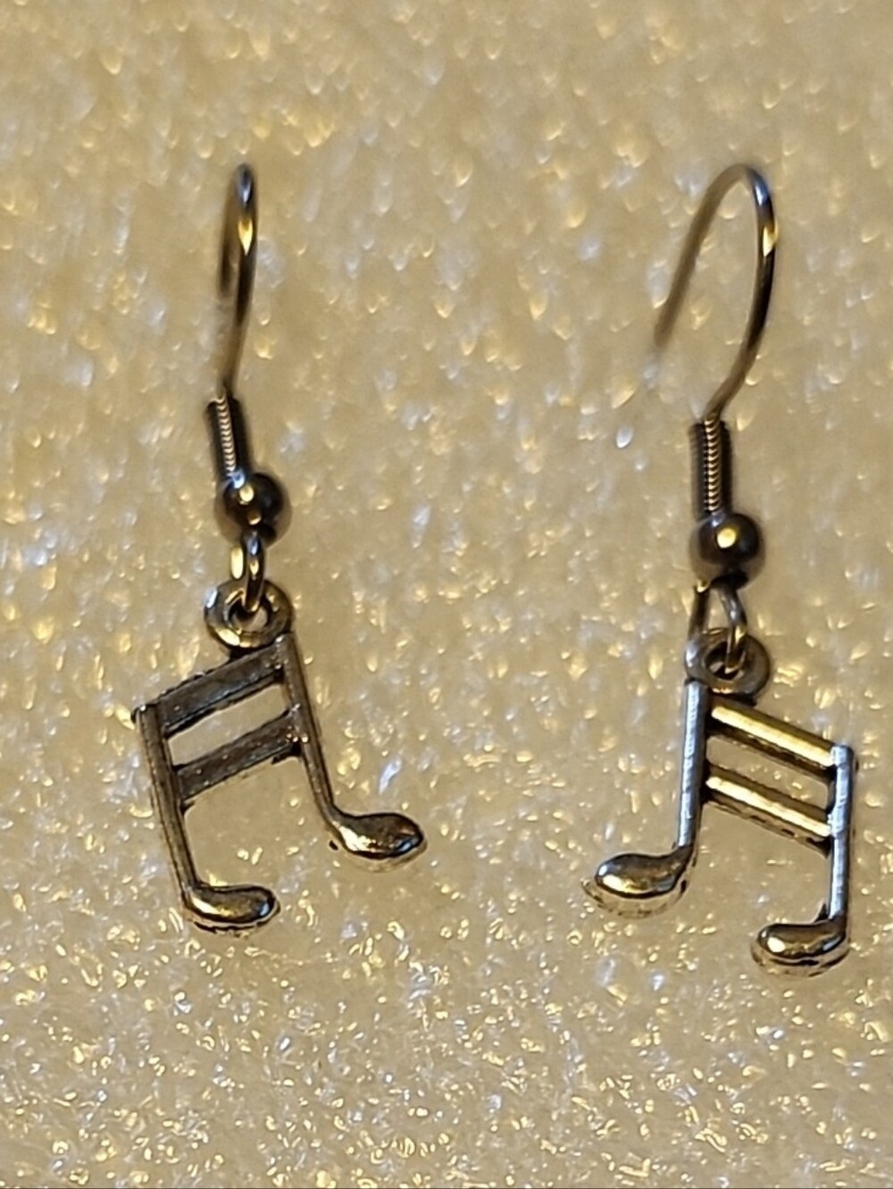 Hand Crafted Silver-Tone Musical Note Dangle Earrings